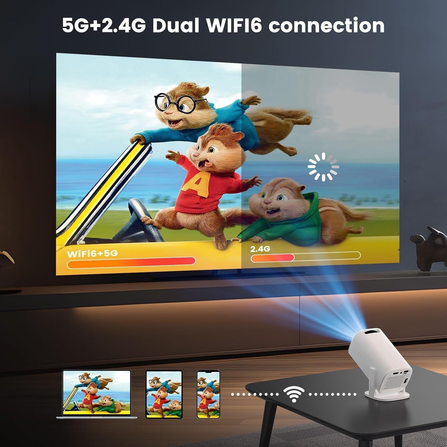 4K Smart Mini Projector WiFi 6 Bluetooth Auto Focus 130" Portable