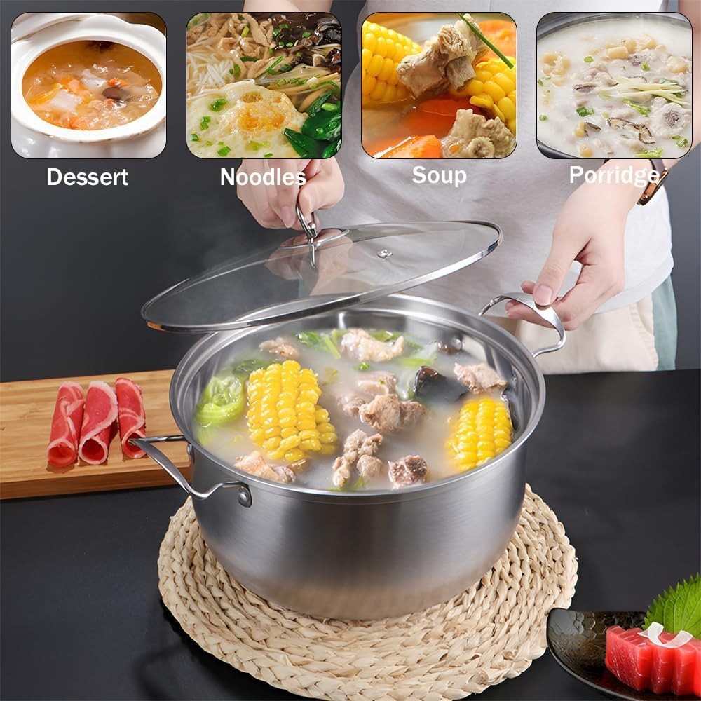 5Pcs Stainless Steel Cookware Set with Glass Lids  Non-Stick Pots Induction Safe