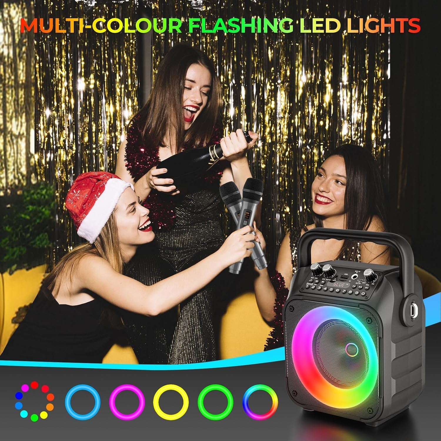 Karaoke Machine with 2 Wireless Mics Bluetooth PA Speaker