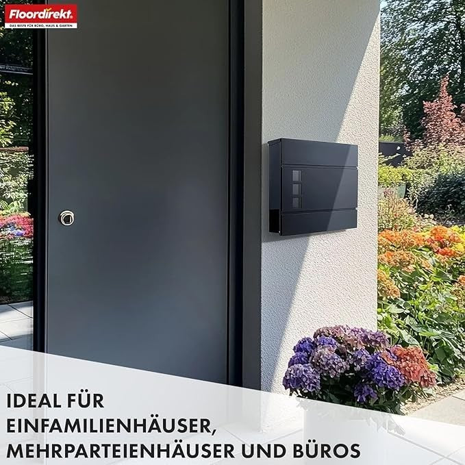 Lockable Wall Mounted Letterbox with Windows & Newspaper Slot – Rustproof Steel