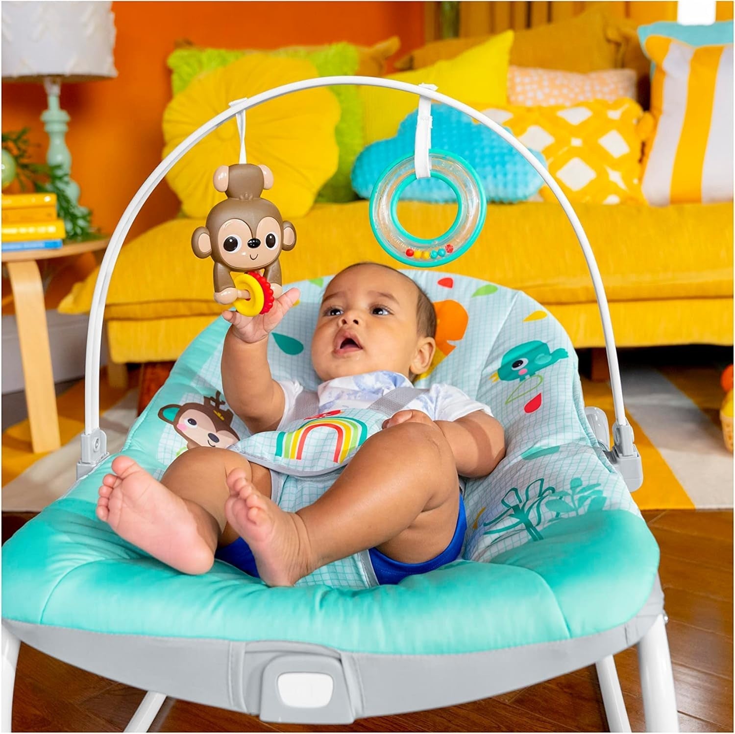 Compact Baby Swing Rocker Vibration Recline Toy Bar Seat Toddler Green