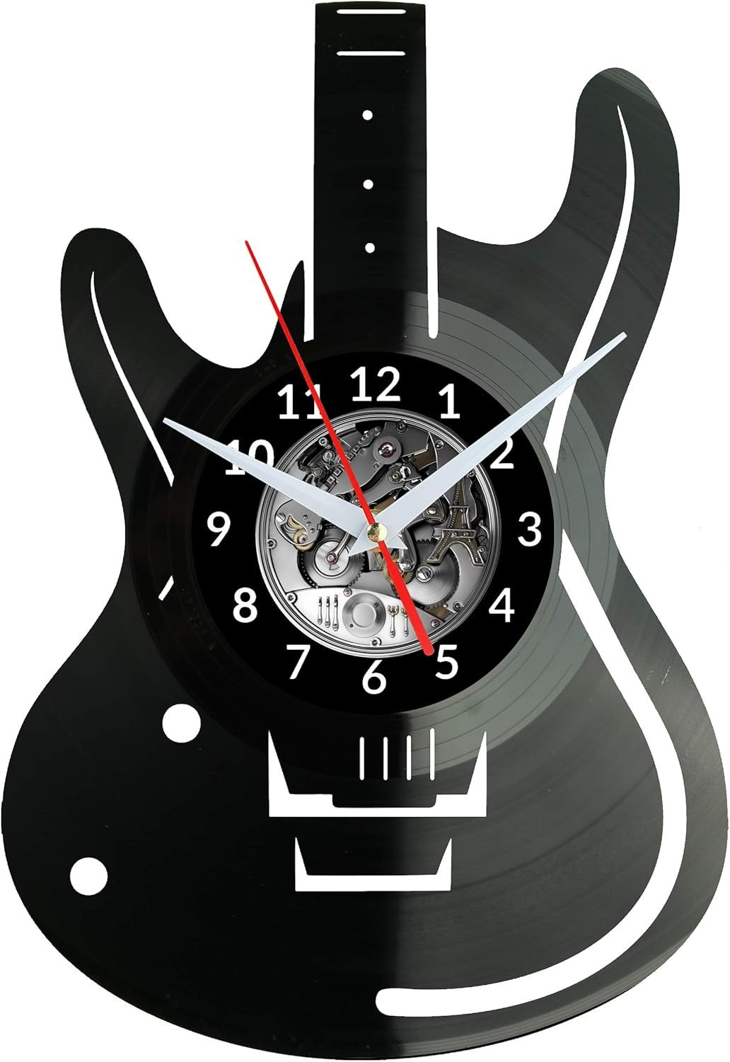 Guitar Wall Clock – Silent Non-Ticking Vinyl Record Style Music Room Decor