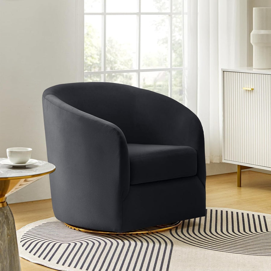 Luxury Black Velvet Swivel Accent Chair with Gold Metal Base