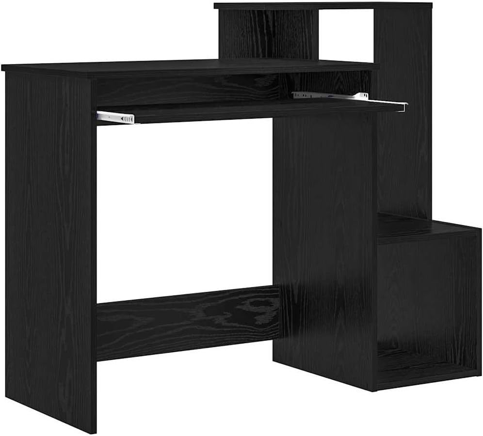 Black Oak Computer Desk 106x40cm Modern Office Table with Shelves Storage