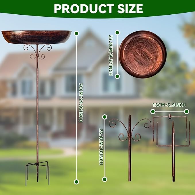 Vintage Metal Bird Bath Bowl – Outdoor Garden Feeder with 5-Prong Base