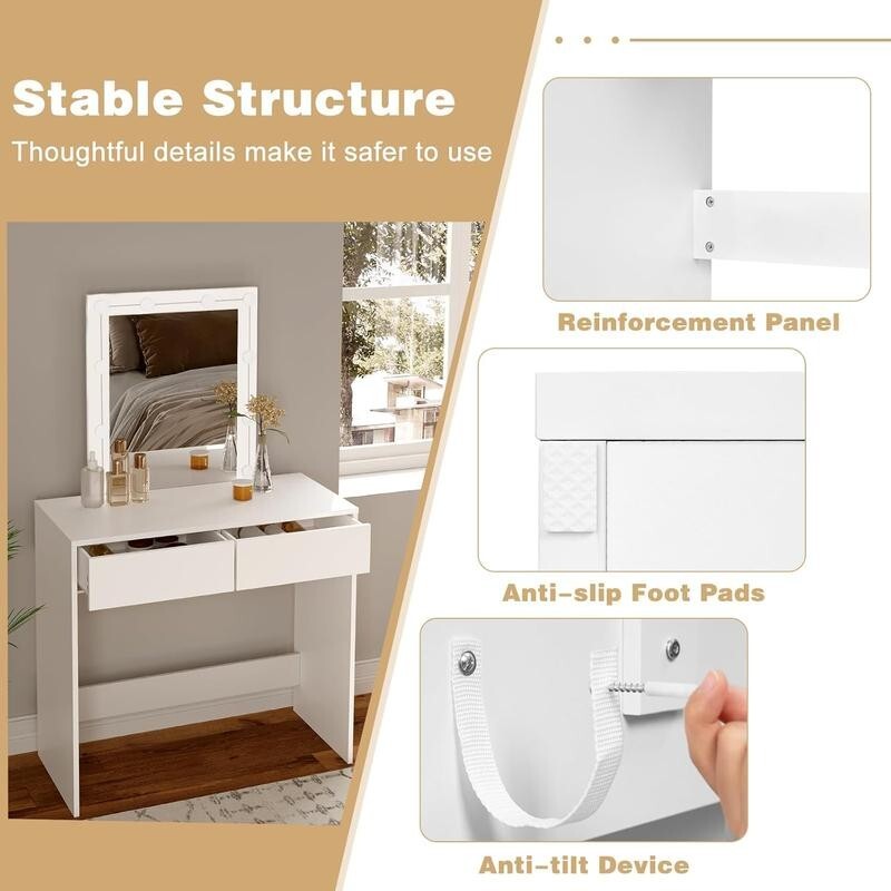 White Vanity Dressing Table with LED Mirror & Drawers for Bedroom Makeup