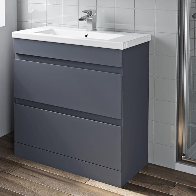 800mm Gloss Bathroom Vanity Unit with Basin Sink 2 Drawer Floor Standing cabinet