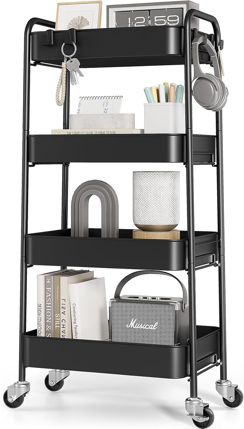 4 Tier Rolling Storage Cart Metal Utility Trolley Organizer on Wheels