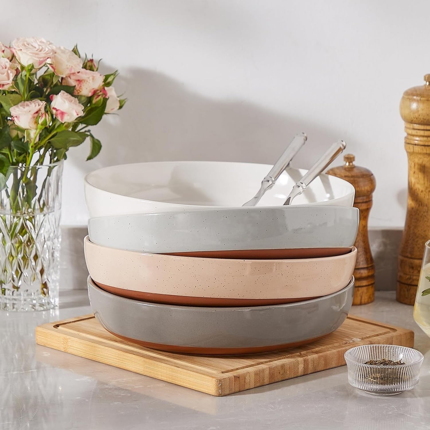 4 Piece Large Pasta Bowls 48oz Ceramic Soup Bowls Microwave Dishwasher Safe
