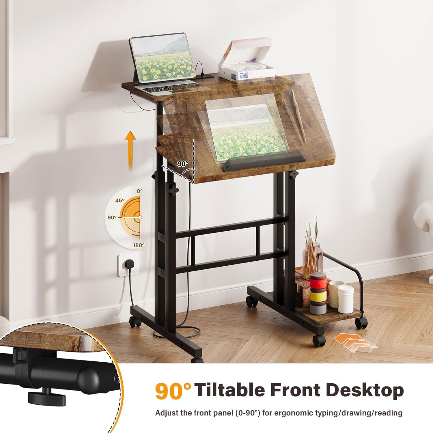 Adjustable Standing Desk with Wheels Sit Stand Laptop Table 60x60cm