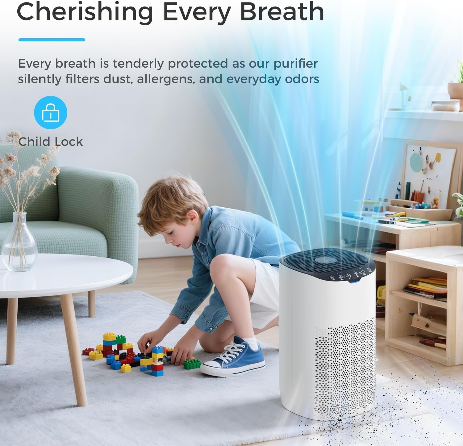 HEPA Air Purifier 120㎡ CADR 300m³/h Auto Sensor Quiet 25dB Sleep
