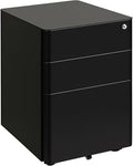 Black 3 Drawer Mobile Filing Cabinet Lockable Steel A4 Letter Office Storage