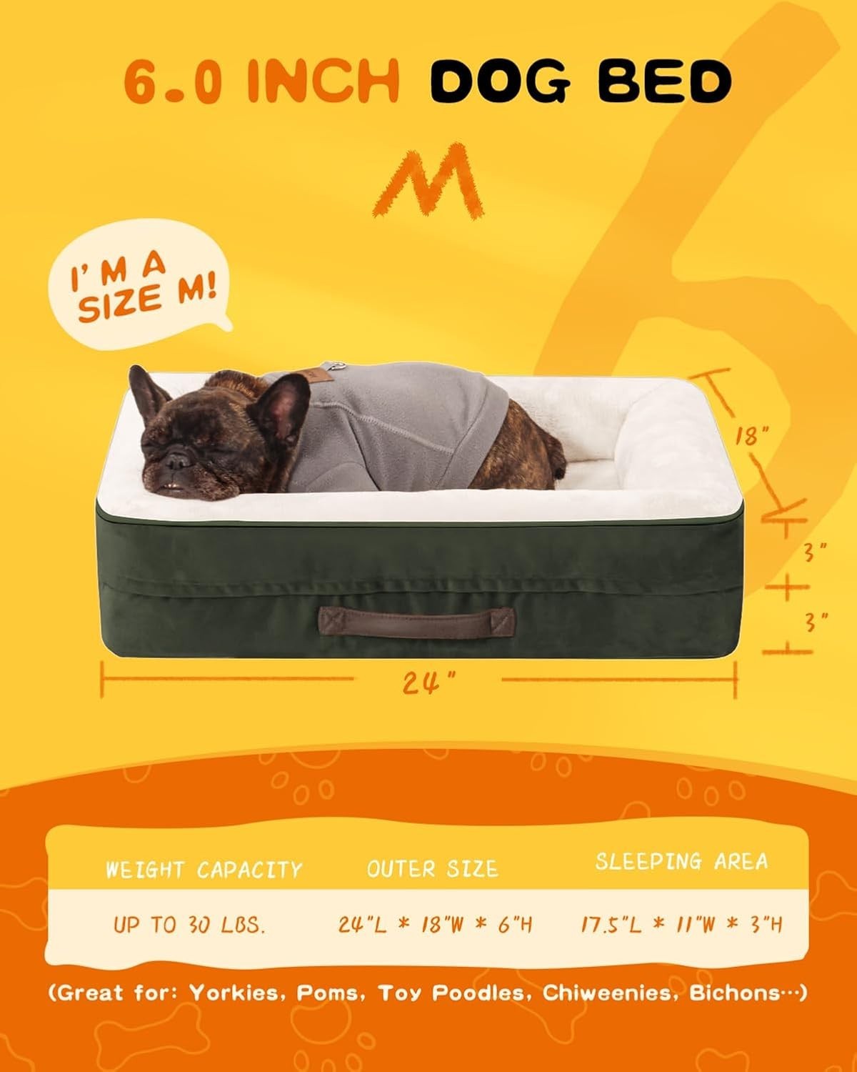Medium Orthopedic Cat & Dog Bed Waterproof Washable 61x46cm
