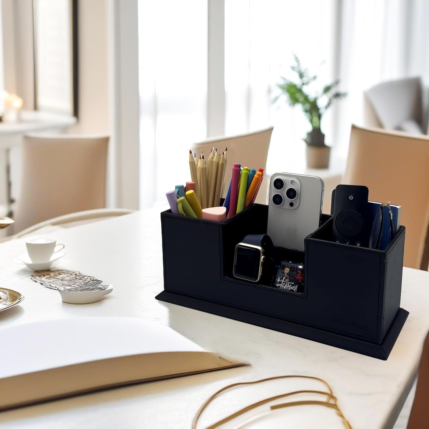 Leatherette Desk Organiser with Dual Pen & Card Holder – Office Desk