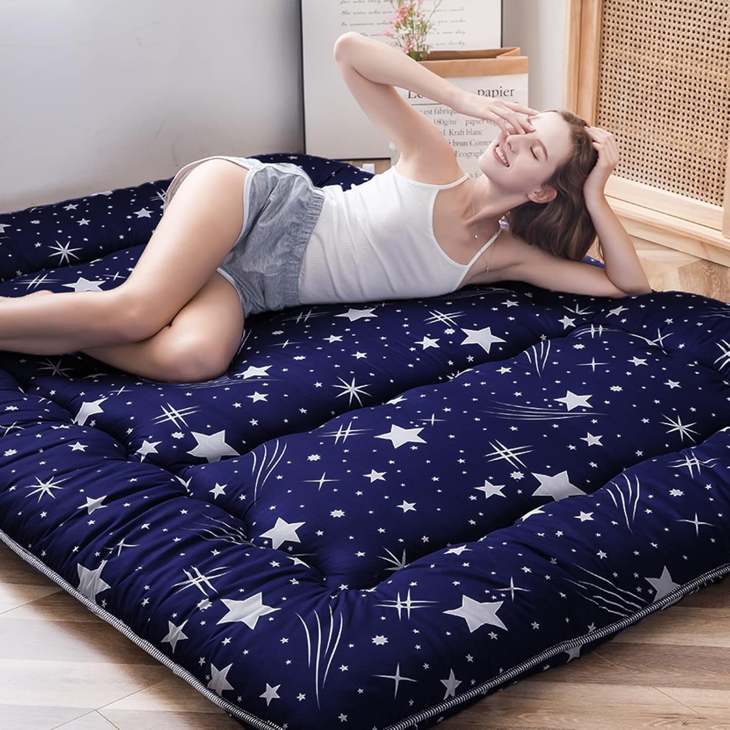 King Size Floor Futon Mattress Portable Camping Sleeping Pad with Pillow Top