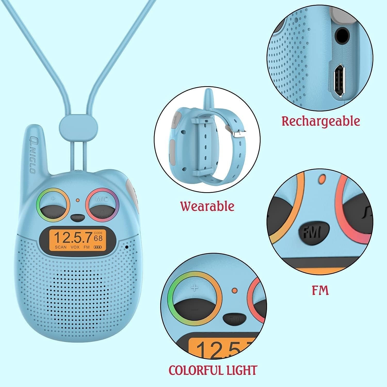 Kids Rechargeable Walkie Talkies Watch Strap FM Radio Long Range Toy