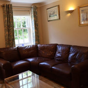 Chestnut Brown Leather Corner Sofa + Armchair + Footstool (PTP)