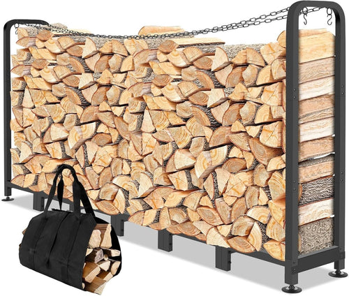 Heavy-Duty Outdoor Firewood Log Rack with Adjustable Height & Carry Bag