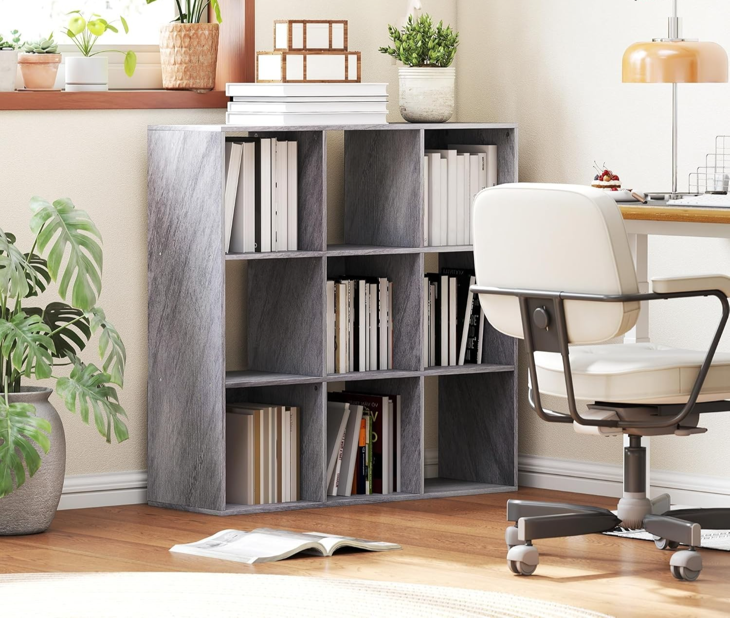 9 Cube Marble Grey Bookcase – Modern Storage Shelf Unit for Home Office