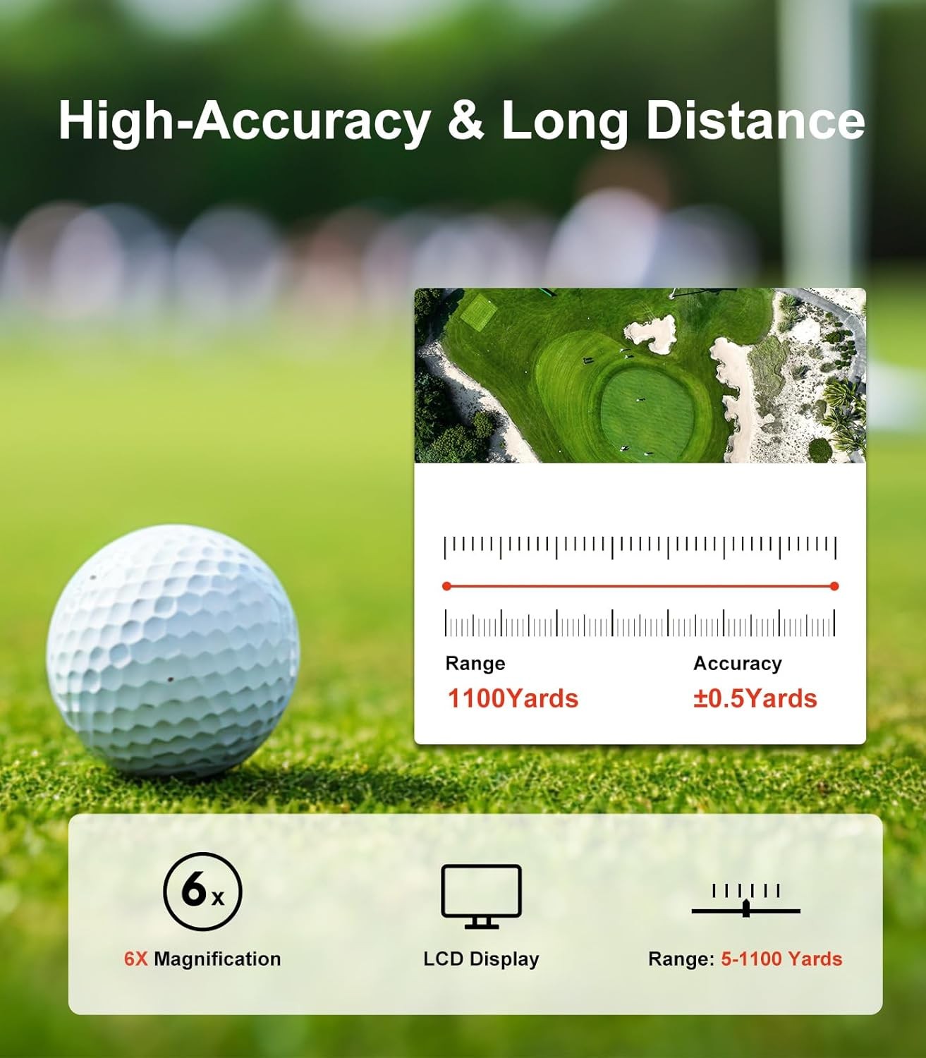 Golf Range Finder 1100 Yards Slope Flag Lock Vibration 6X Magnification