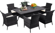 7pc Rattan Garden Dining Set 150x90cm Glass Table + 6 Chairs Patio