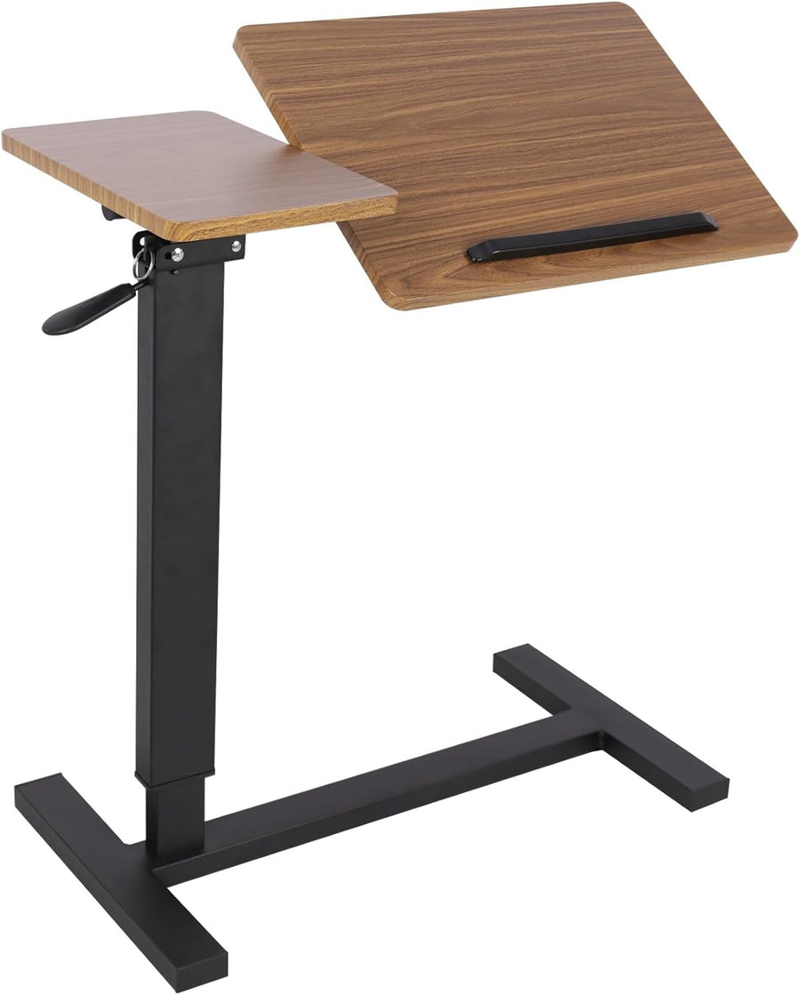 Brown Overbed Table Adjustable Height C Shape Rolling Laptop Desk