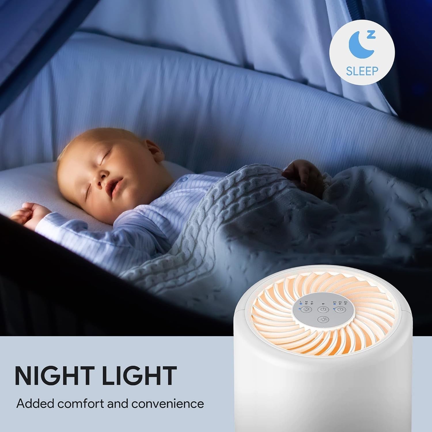 H13 HEPA Air Purifier Bedroom Quiet Night Light Portable Dust Smoke