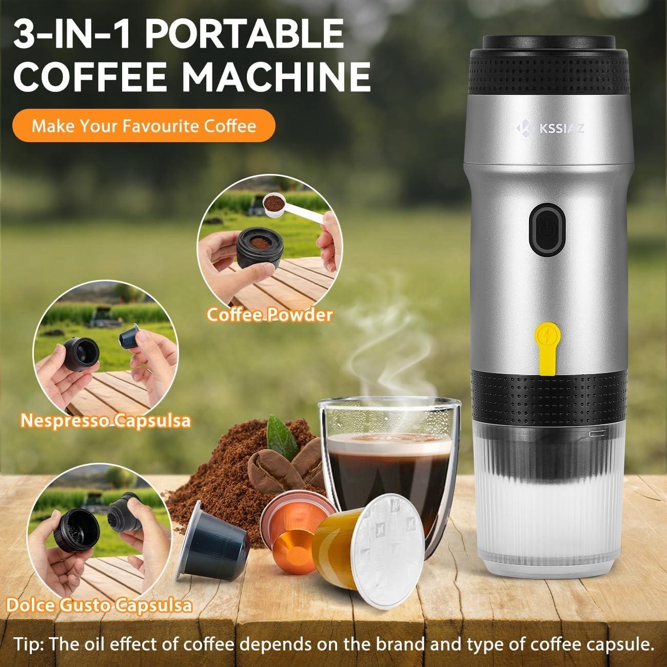 Portable 20Bar Mini Espresso Maker Self-Heating USB-C Travel Coffee Machine