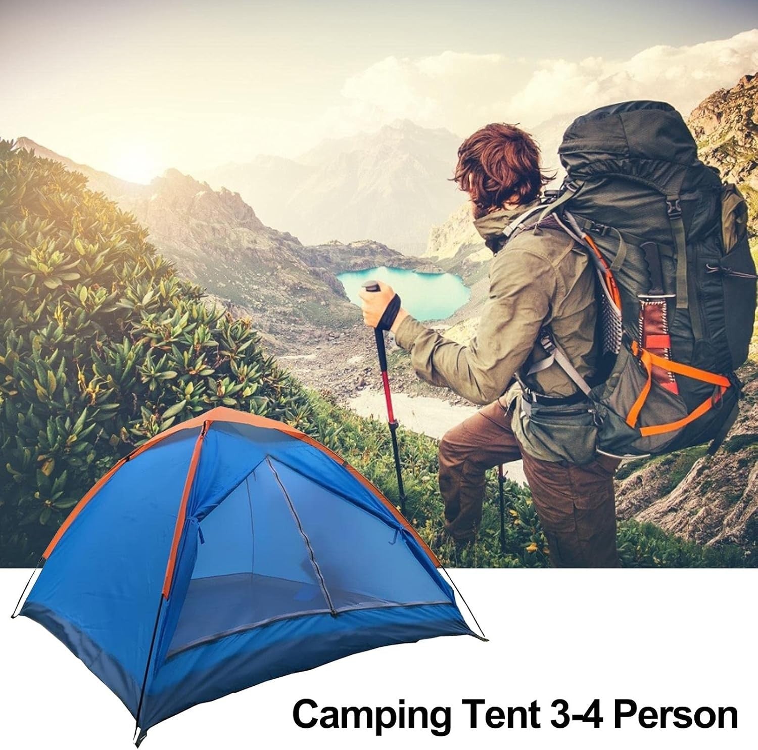 4 Person Camping Tent Waterproof Lightweight Family Dome Blue