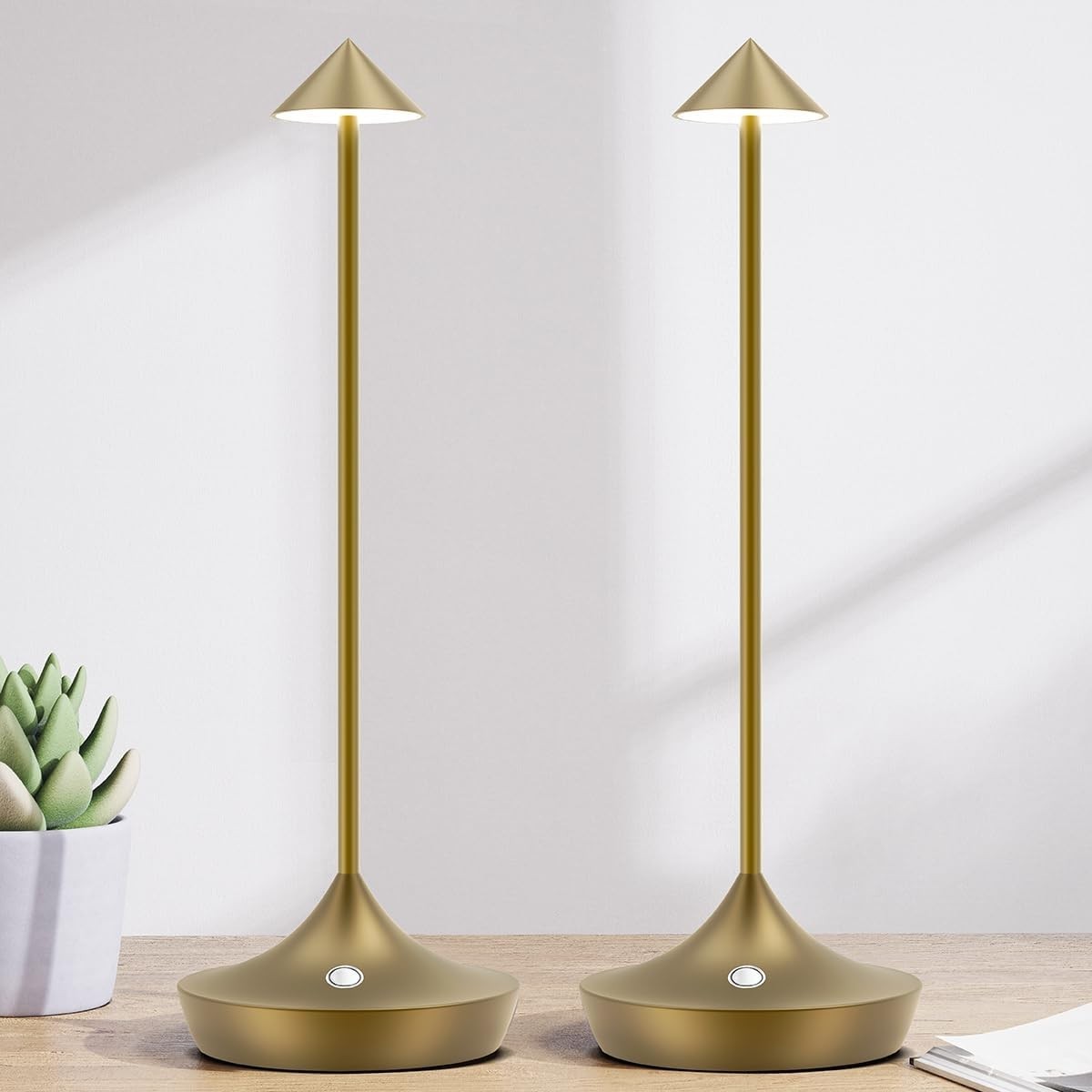 Cordless Rechargeable LED Table Lamps, Dimmable, Portable, 2pcs Bronze