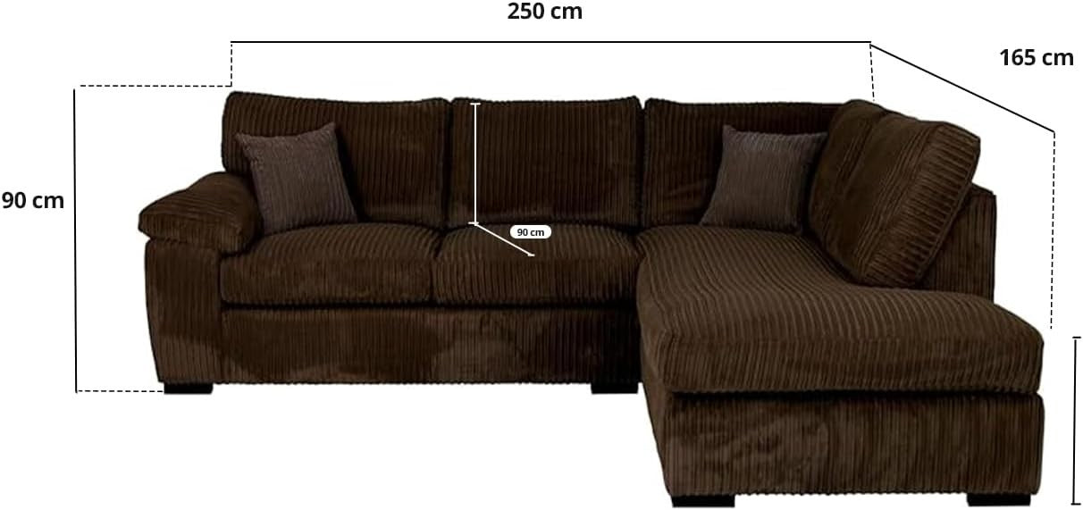 L Shaped Corner Sofa Jumbo Cord 5 Seater Right Hand Brown Comfy Couch