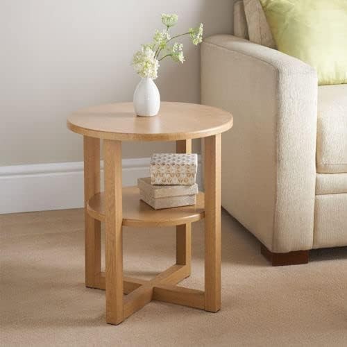 White 2-Tier Round Side Table | Wood End Table with Storage 50cm