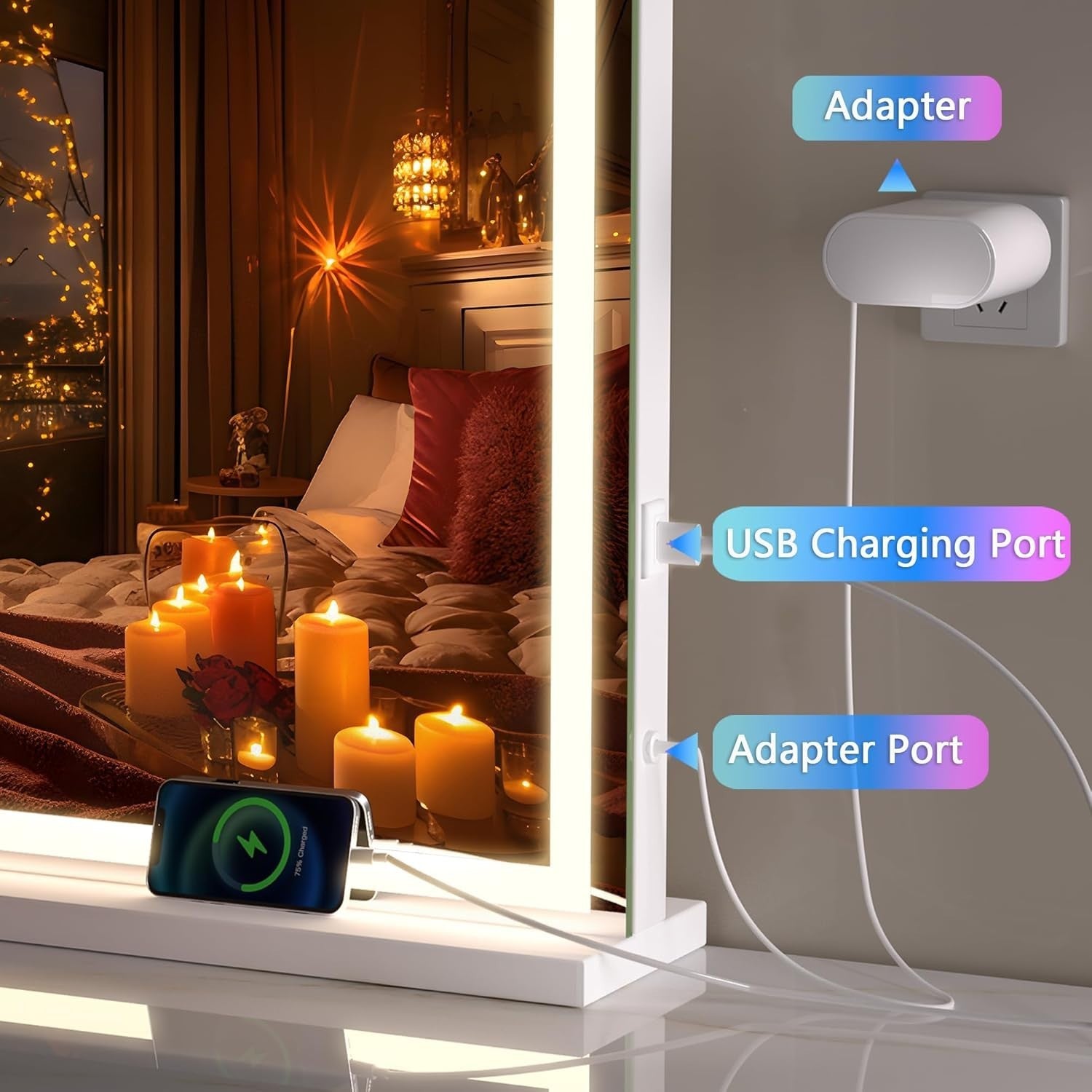 LED Vanity Mirror 105x75cm Wall/Table Mount | 3 Light Modes, Touch Control