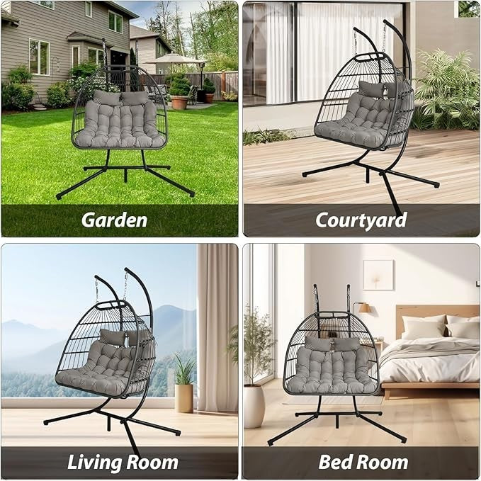Rattan Egg Chair w/ Stand – Indoor Outdoor Hammock Seat 350lbs Max