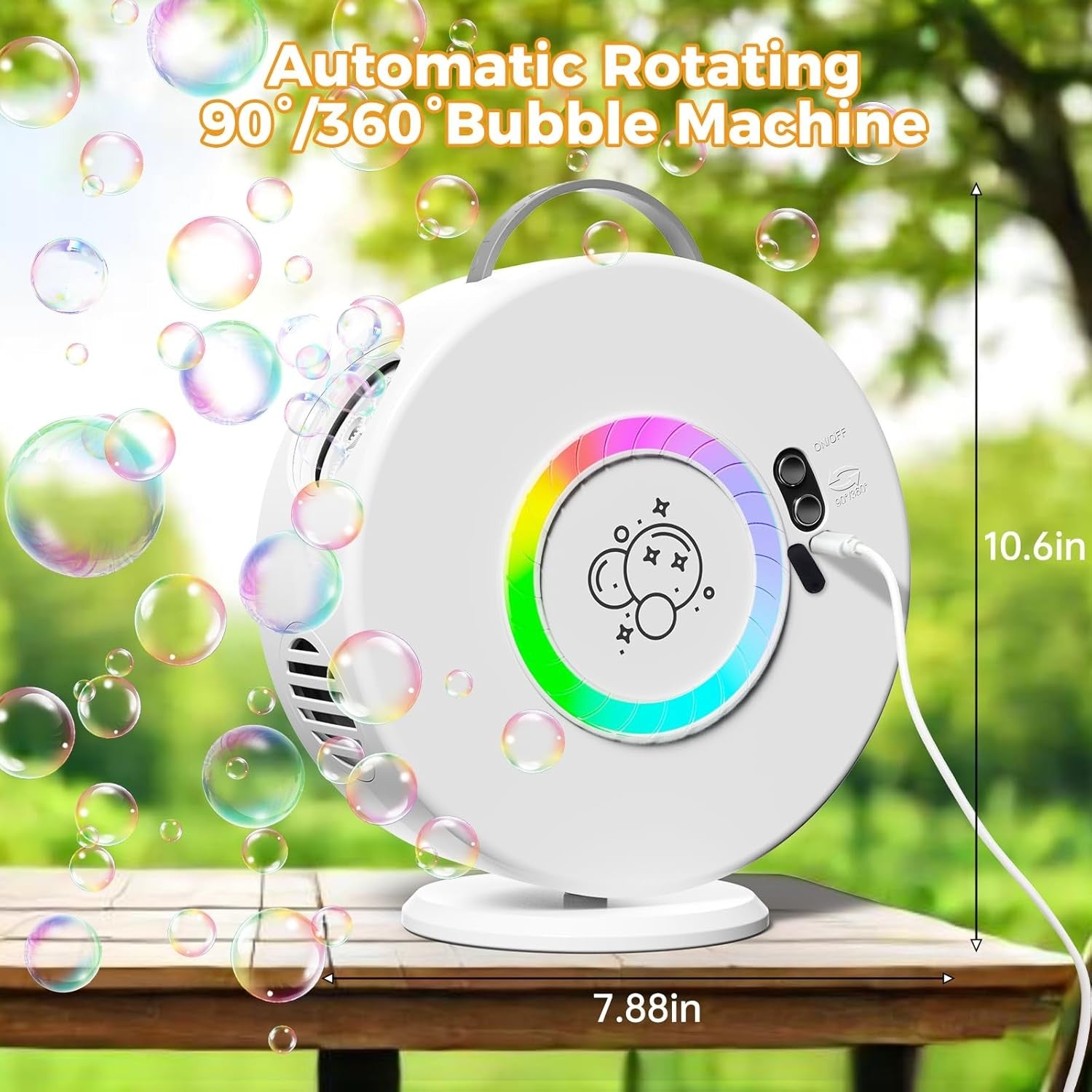 Rechargeable Rotating Bubble Machine 360 Degree Kids Party Toy