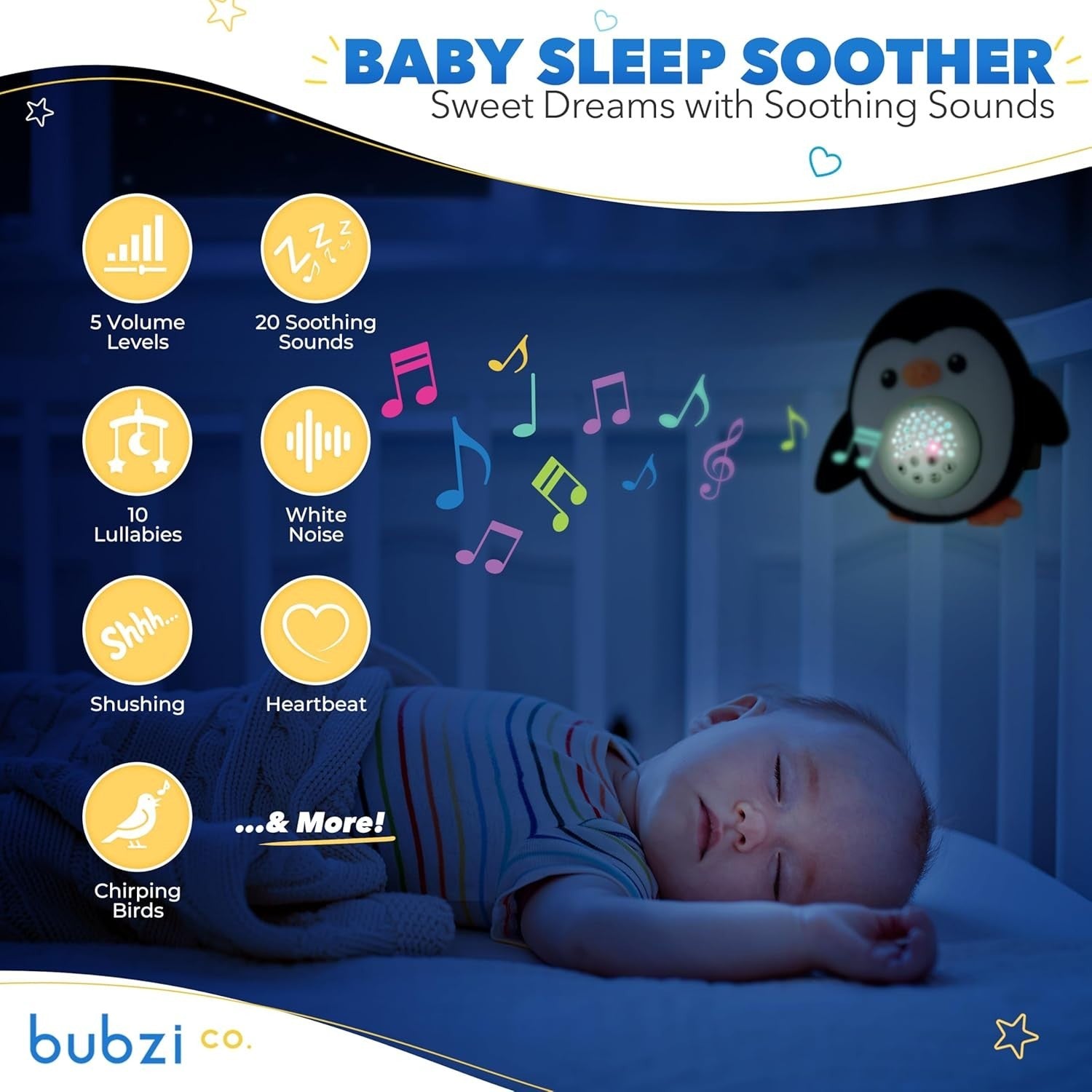 Portable Baby Sound Machine with White Noise & Star Projector, Sleep Aid