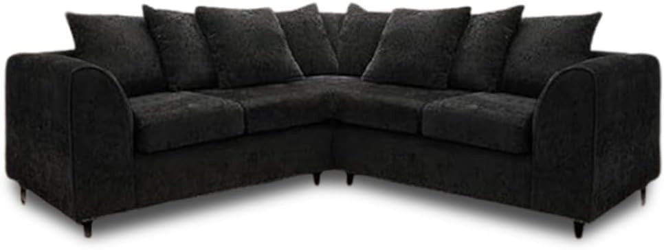 Black Chenille 2C2 Corner Sofa – Modern 5 Seater Scatter Back Couch
