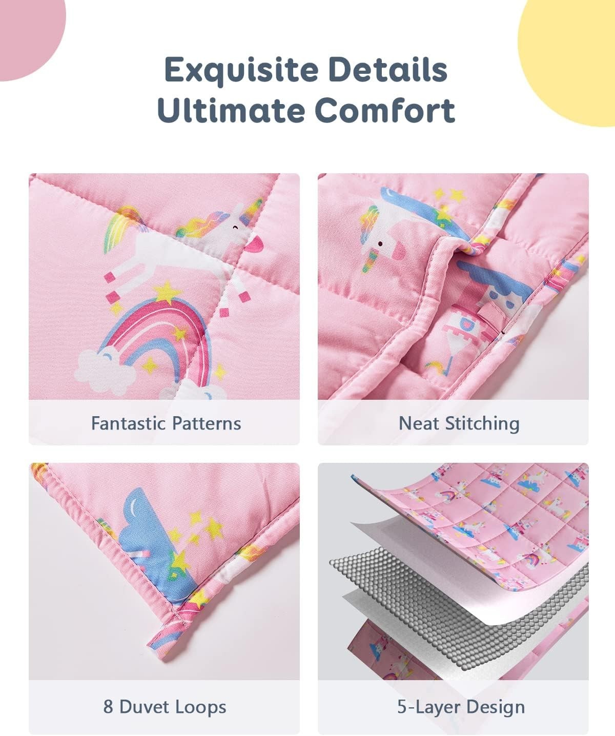 2.3kg Weighted Blanket Pink Unicorn Soft Cozy for Calming Sleep 90x120cm