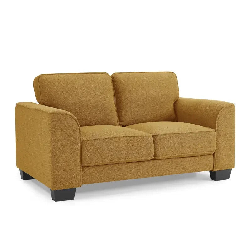 Mustard Boucle 2 Seater Sofa Deep Cushions Compact Modern UK Living Room