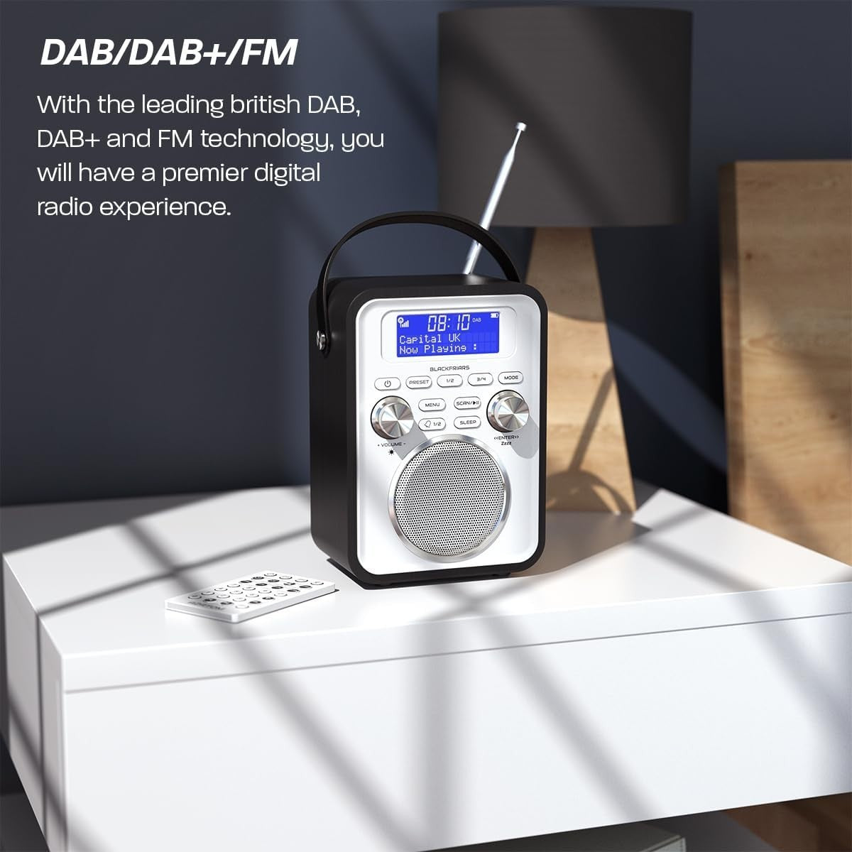 Portable DAB+/FM Digital Radio Bluetooth Remote Rechargeable Alarm