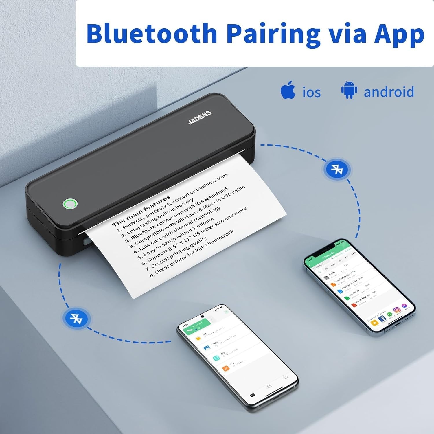 Black Bluetooth A4 Thermal Printer, Portable Inkless, Wireless