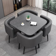 Modern Grey 35.4" Square Dining Table Set w/ 4 Chairs – Space-Saving Faux Marble
