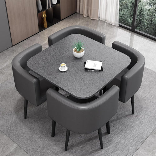 Modern Grey 35.4" Square Dining Table Set w/ 4 Chairs – Space-Saving Faux Marble