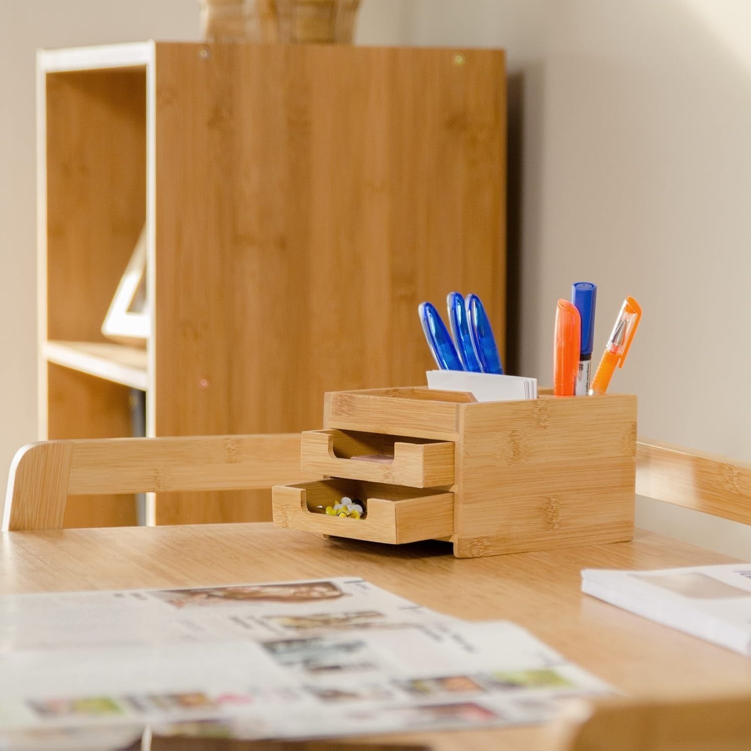 Bamboo Desk Organiser Set with Pen Holder & Memo Box – 2 Drawers