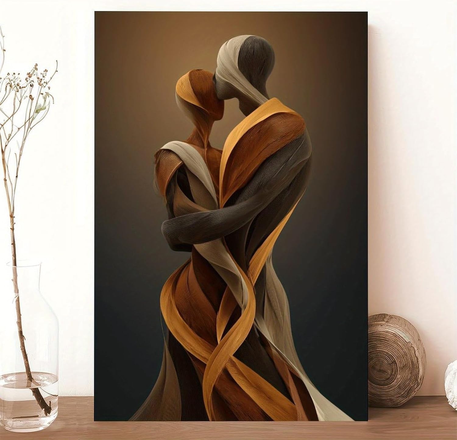 Abstract Embracing Couple Canvas – Warm Earth Tone Romantic Wall Art 20x30"
