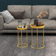 Gold Nesting Side Table Set 2 Round Metal Frame Tray Coffee End Tables Modern