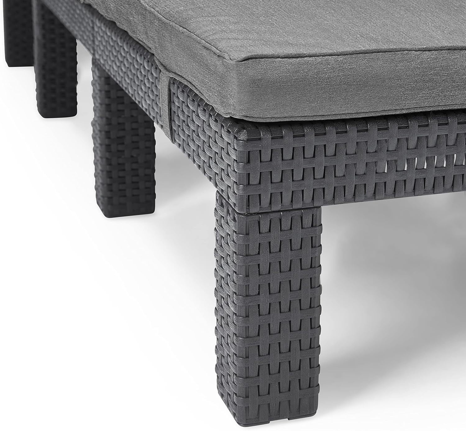 Graphite Rattan Garden Sun Lounger w/ Grey Cushions – 4 Position Recliner