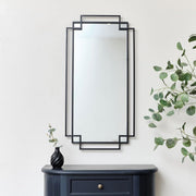 Black Geometric Wall Mirror 94x48cm Modern Metal Frame for Bathroom
