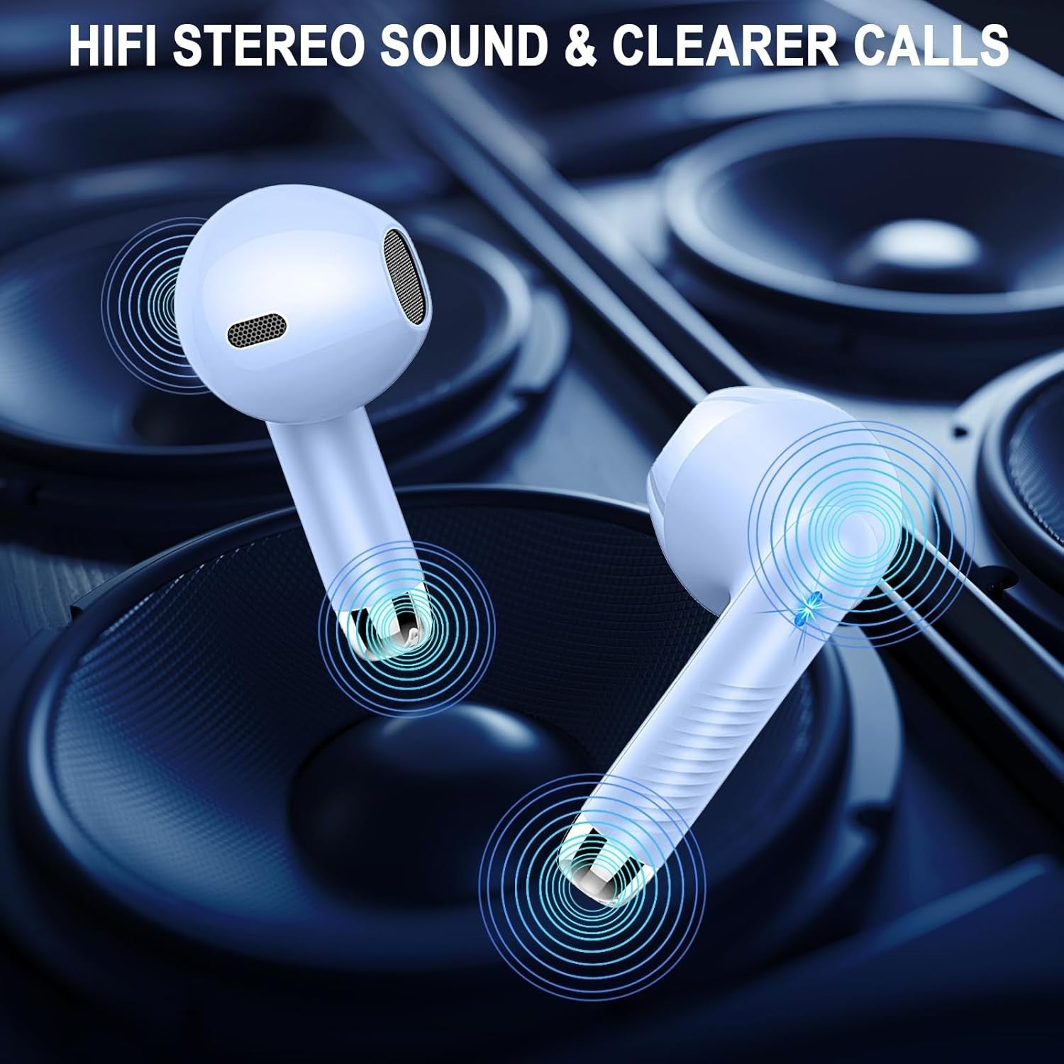 Bluetooth 5.4 Earbuds Purple ENC Mic Deep Bass 40H Touch IP7