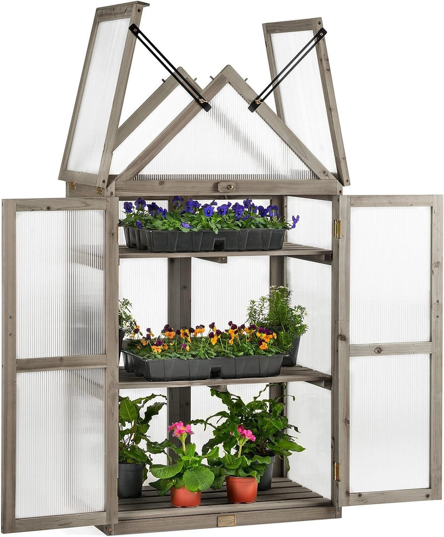 Wooden Lean-To Greenhouse Cold Frame | Polycarbonate Windows Garden Growhouse